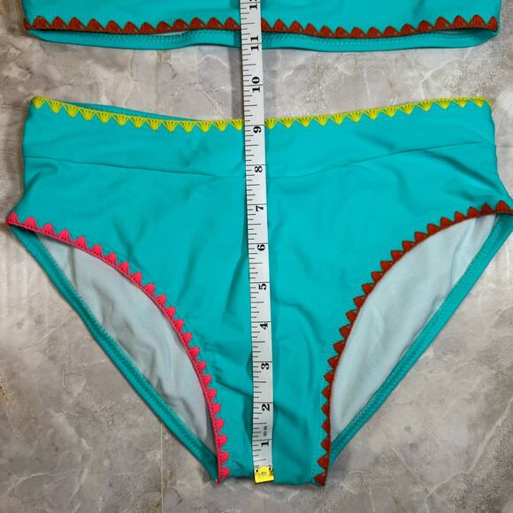Turquoise Multicolor Trim Sporty Bikini – Size Youth 2XL - Picture 6 of 7